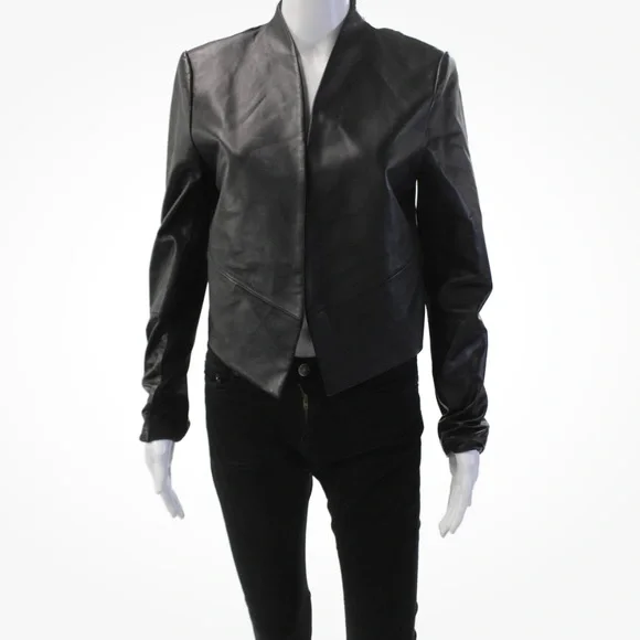 NWOT Alice + Olivia Harvey Black Lamb Leather Women's Jacket - Picture 6 of 11